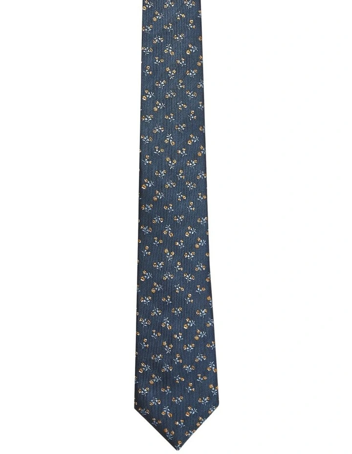 Calvin Klein Gold Floral Tie In Blue 3 Calvin Klein Gold Floral Tie In Blue
