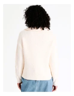 Recycled Blend Zip Neck Jumper In Cream -Myer Fashion Store 968104990 6 720x928