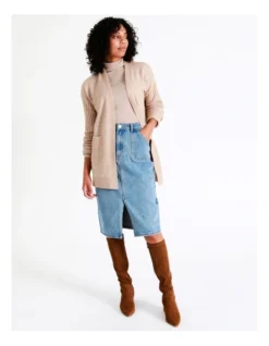 Rib Sleeve Cosy Cardi In Beige