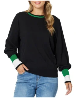 Quin Tipped Long Sleeve Jumper In Black