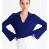 Flared Sleeve Rib Knit Polo In Cobalt -Myer Fashion Store 968416930 1 720x928