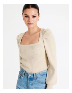 Square Neck Knit Top In Oatmeal -Myer Fashion Store 968417560 6 720x928