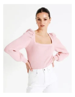 Square Neck Knit Top In Blush