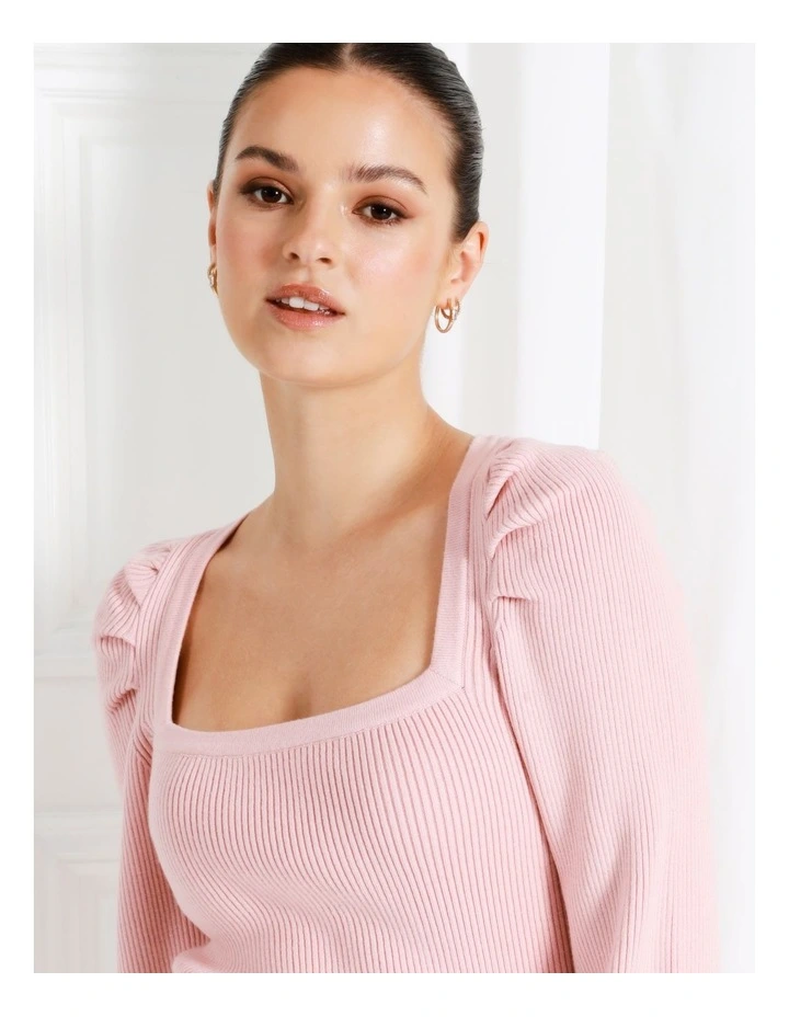 Square Neck Knit Top In Blush 5 Square Neck Knit Top In Blush - Image 3