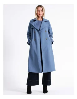 Basque Soft Trench Coat In Dusty Blue -Myer Fashion Store 968713030 4 720x928