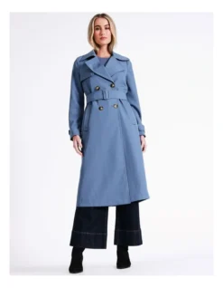 Basque Soft Trench Coat In Dusty Blue -Myer Fashion Store 968713030 7 720x928