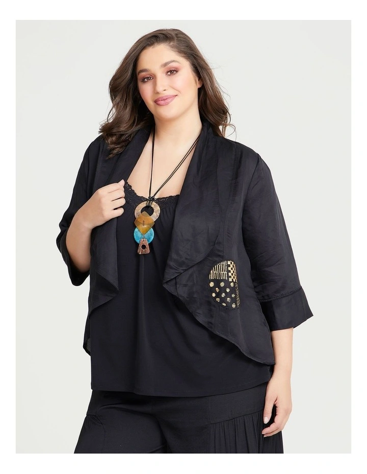 Sateen Applique Hi-lo Jacket In Black 3 Sateen Applique Hi-lo Jacket In Black