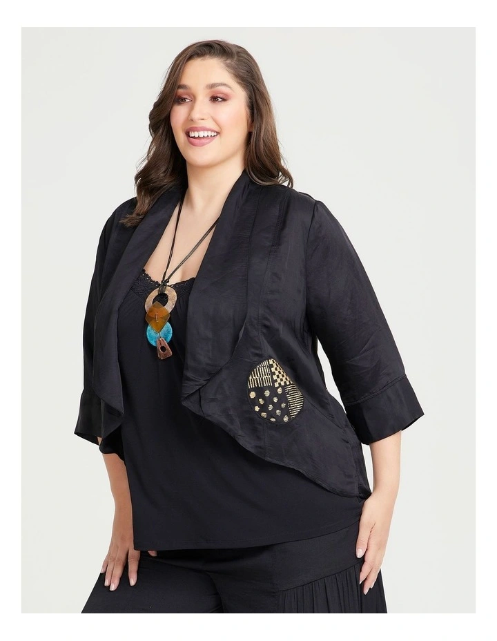 Sateen Applique Hi-lo Jacket In Black 5 Sateen Applique Hi-lo Jacket In Black - Image 3