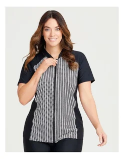 Spliced Textured Rash Vest In Black