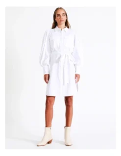 Hi-Low Organic Cotton Shirt Dress In White