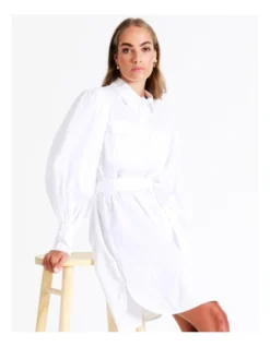 Hi-Low Organic Cotton Shirt Dress In White -Myer Fashion Store 970187590 3 720x928