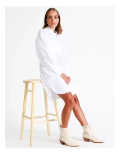 Hi-Low Organic Cotton Shirt Dress In White -Myer Fashion Store 970187590 7 720x928