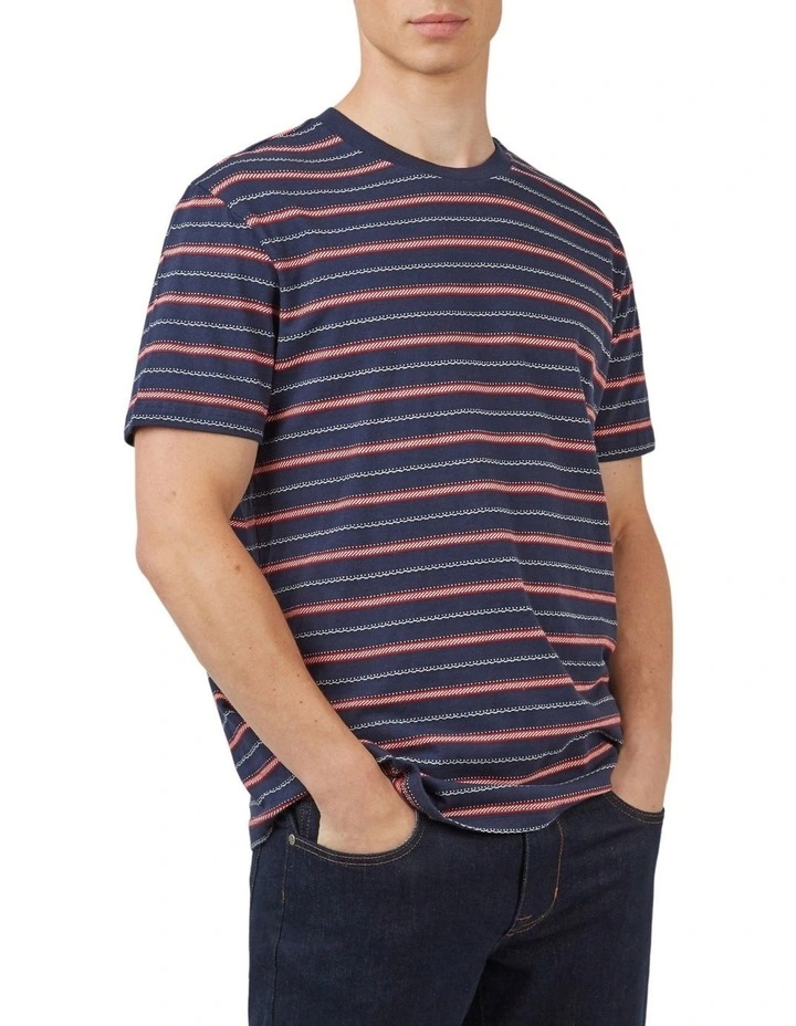 Ben Sherman Jacquared Stripe T-Shirt In Blue 3 Ben Sherman Jacquared Stripe T-Shirt In Blue