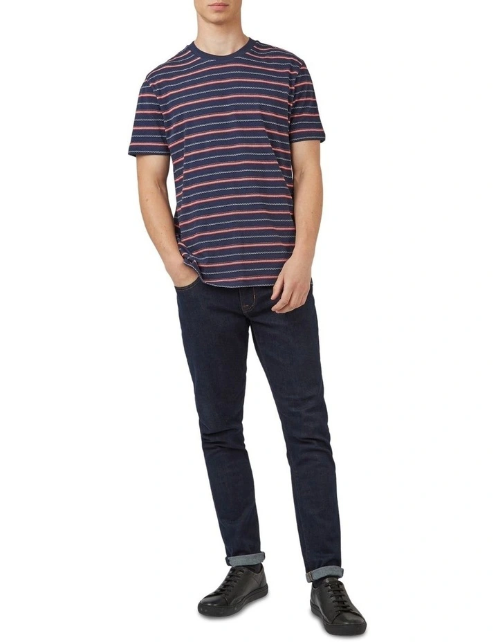 Ben Sherman Jacquared Stripe T-Shirt In Blue 4 Ben Sherman Jacquared Stripe T-Shirt In Blue - Image 2