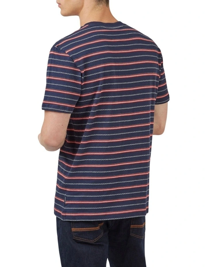 Ben Sherman Jacquared Stripe T-Shirt In Blue 5 Ben Sherman Jacquared Stripe T-Shirt In Blue - Image 3
