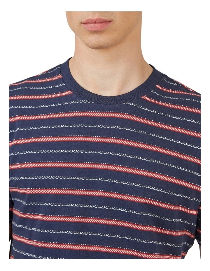 Ben Sherman Jacquared Stripe T-Shirt In Blue 6 Ben Sherman Jacquared Stripe T-Shirt In Blue - Image 4