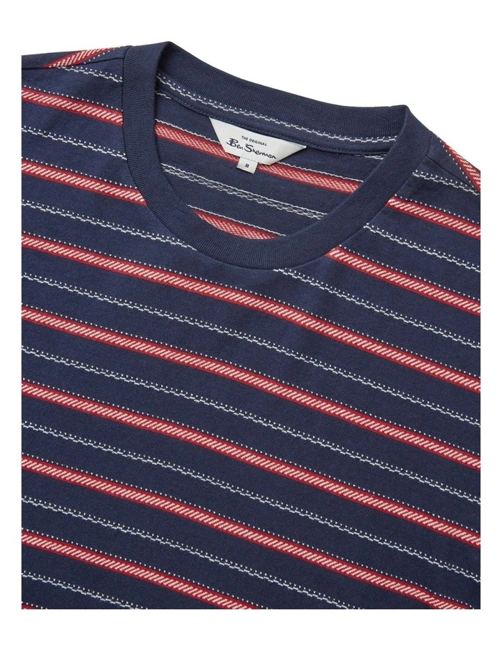 Ben Sherman Jacquared Stripe T-Shirt In Blue 7 Ben Sherman Jacquared Stripe T-Shirt In Blue - Image 5