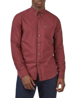 Ben Sherman Signature Organic Oxford Long Sleeve Shirt In Red
