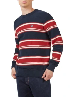 Ben Sherman Towelling Stripe Crew Sweat Top In Blue