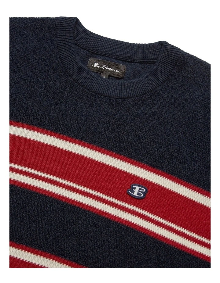 Ben Sherman Towelling Stripe Crew Sweat Top In Blue 7 Ben Sherman Towelling Stripe Crew Sweat Top In Blue - Image 5
