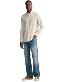 Gant Oxford Stripe Banker Long Sleeve Shirt In Beige -Myer Fashion Store 974190160 4 720x928