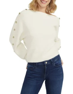 Guess Off Shoulder Megan Sweater In White