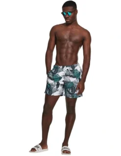URBAN CLASSICS Leaves Pattern Swim Shorts In Green