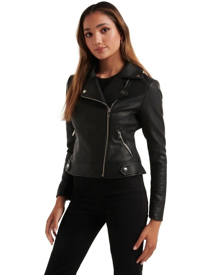 Heidi Polyurethane Biker In Black 5 Heidi Polyurethane Biker In Black - Image 3