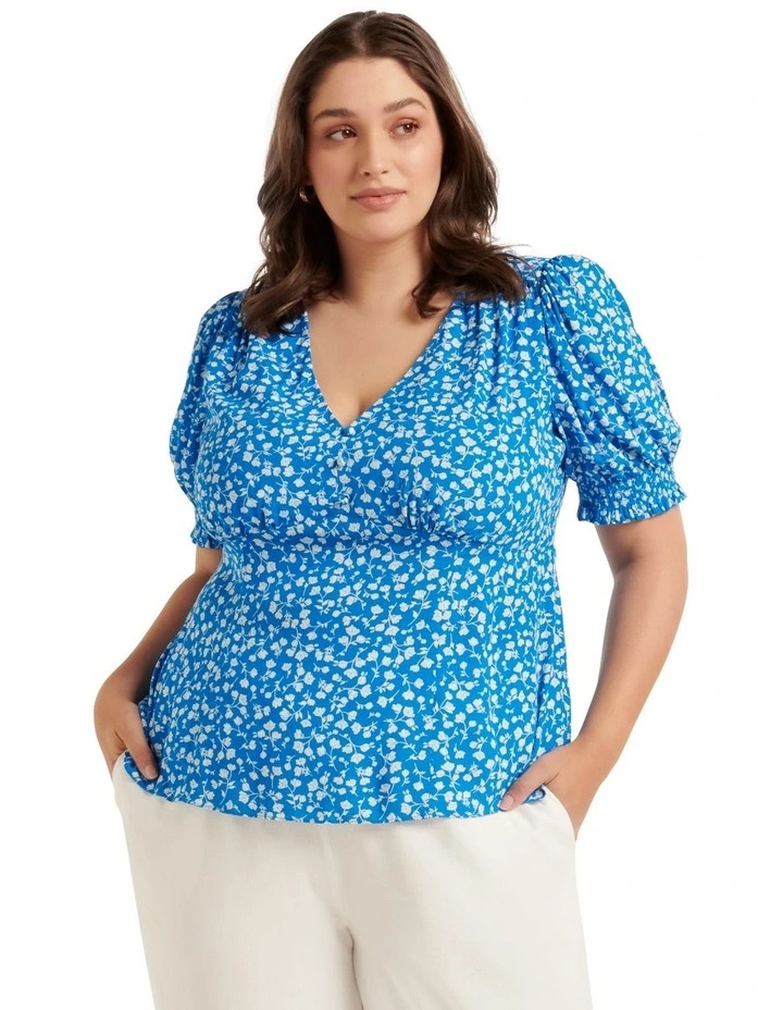 Aisha Printed Tie Waisted Blouse In Blue 3 Aisha Printed Tie Waisted Blouse In Blue