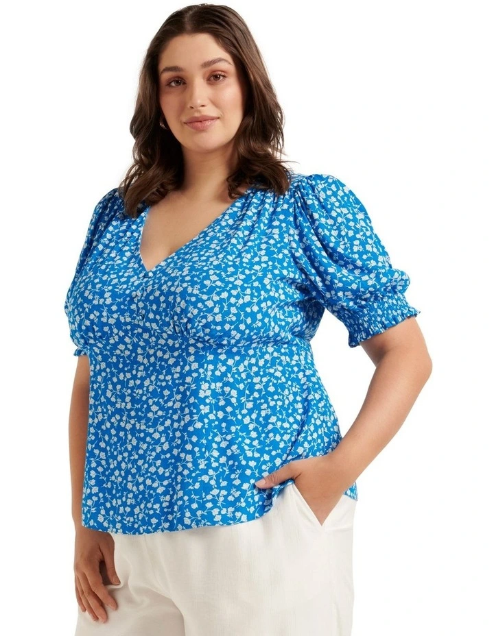 Aisha Printed Tie Waisted Blouse In Blue 5 Aisha Printed Tie Waisted Blouse In Blue - Image 3