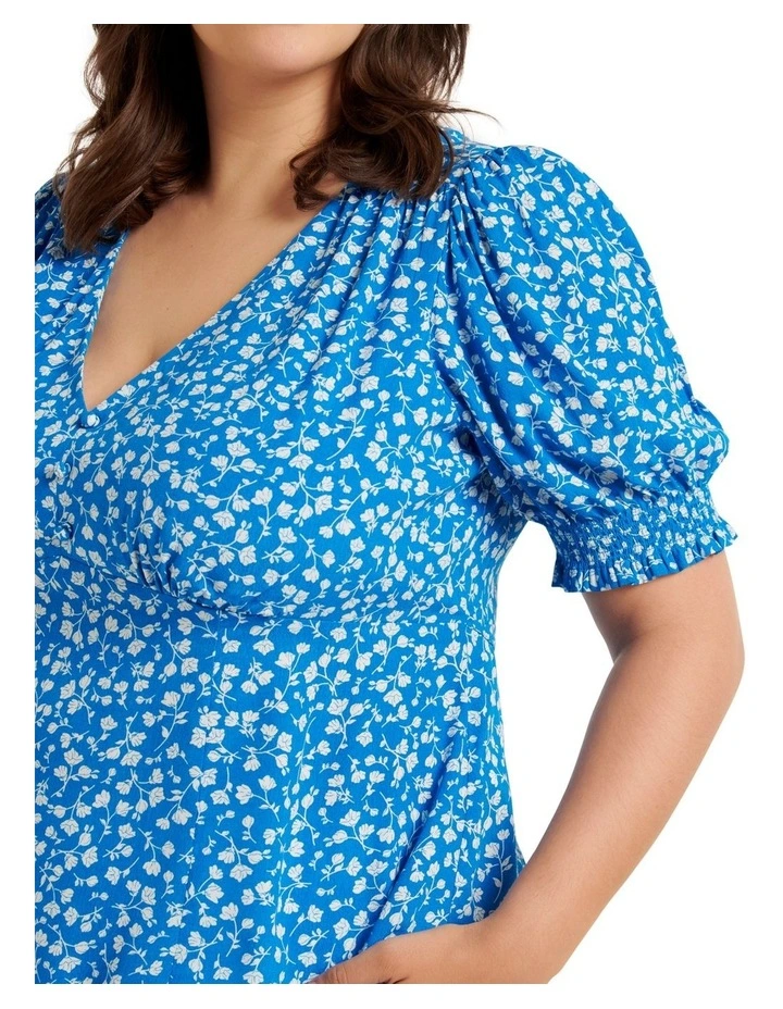 Aisha Printed Tie Waisted Blouse In Blue 6 Aisha Printed Tie Waisted Blouse In Blue - Image 4