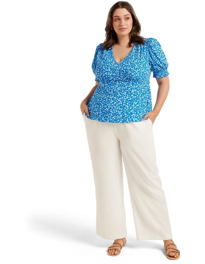 Aisha Printed Tie Waisted Blouse In Blue 7 Aisha Printed Tie Waisted Blouse In Blue - Image 5