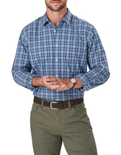 Casual Plaid Check Long Sleeve Shirt In Blue