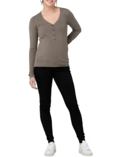 Zoe Button Up Nursing Knit In Olive