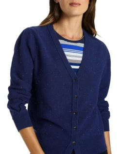 Selena Sequin Knit Cardigan In Navy