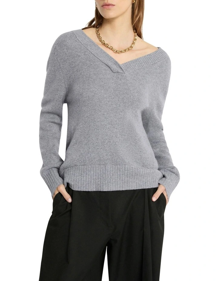 Moda Cashmere V Neck Knit Top In Grey 3 Moda Cashmere V Neck Knit Top In Grey