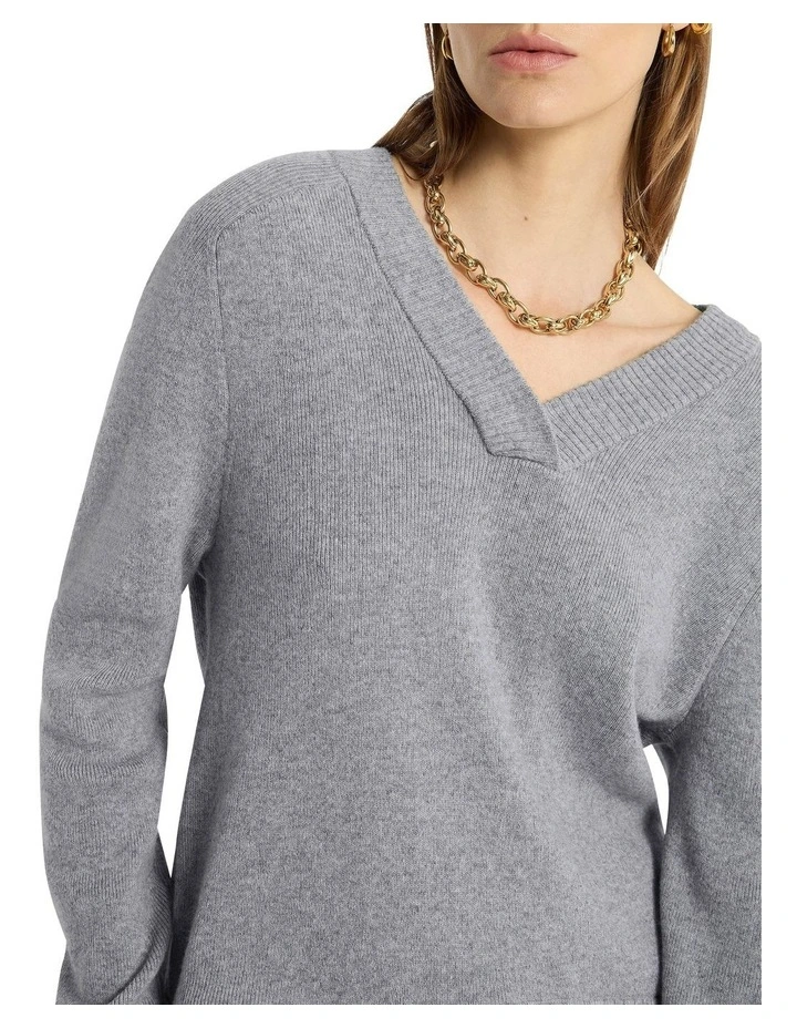 Moda Cashmere V Neck Knit Top In Grey 7 Moda Cashmere V Neck Knit Top In Grey - Image 5