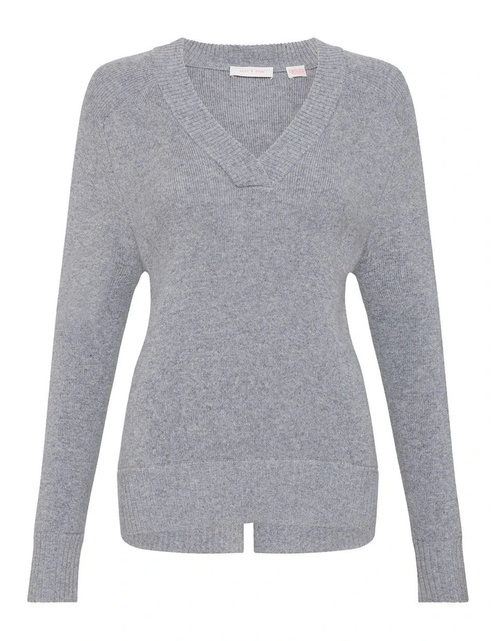 Moda Cashmere V Neck Knit Top In Grey 8 Moda Cashmere V Neck Knit Top In Grey - Image 6