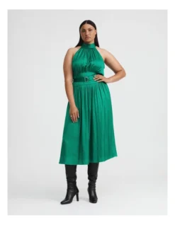 Belted Midi Dress In Aqua Green