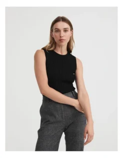 Crepe Rib Knit Tank In Black 8 Crepe Rib Knit Tank In Black -Myer Fashion Store 981762130 3 1 720x928
