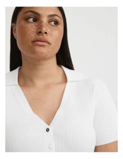 Rib Polo Short Sleeve Knit In Chalk