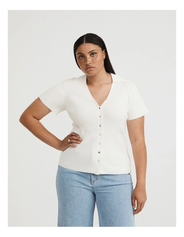 Rib Polo Short Sleeve Knit In Chalk 4 Rib Polo Short Sleeve Knit In Chalk - Image 2