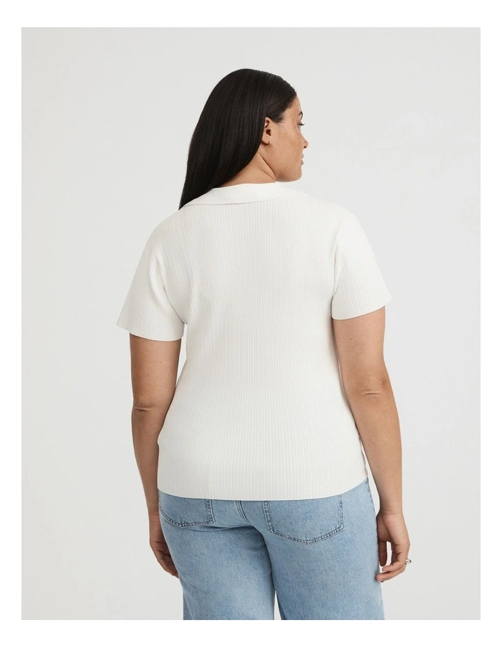 Rib Polo Short Sleeve Knit In Chalk 6 Rib Polo Short Sleeve Knit In Chalk - Image 4
