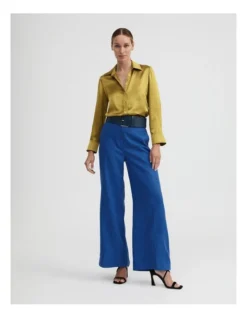 Linen Wide Leg Trouser In Bold Blue