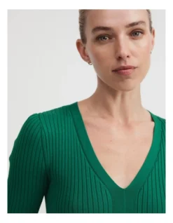 Rib V Neck Short Sleeve Knit In Aqua Green