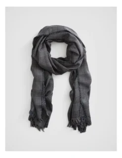 Check Woven Scarf In Black