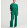 Linen Belted Trouser In Aqua Green