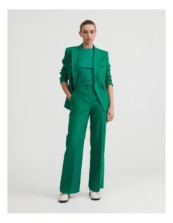 Linen Belted Trouser In Aqua Green