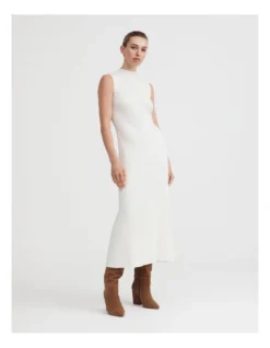 Knit Rib Mock Neck Dress In Chalk
