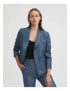 Yarn Dye Double-breasted Blazer In French Blue
